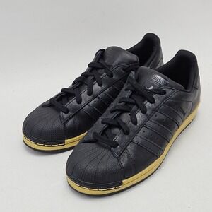 Adidas Superstar Black Leather Gold Midsole Shell Toe BB8134 Mens 7 Women 8.5